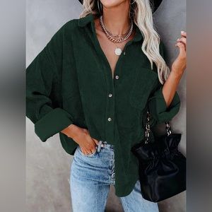 Dark green oversized corduroy shacket, size M